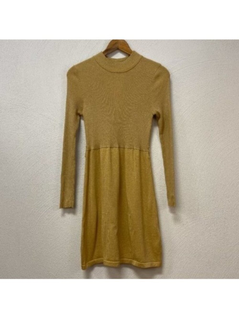 NWT Free People French Girl Sweater Midi Dress Gold Metallic Neck Line Sz Small